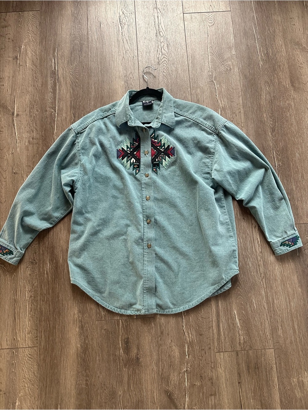 Men's Light Teal Western Embroidered Button-Up Shirt